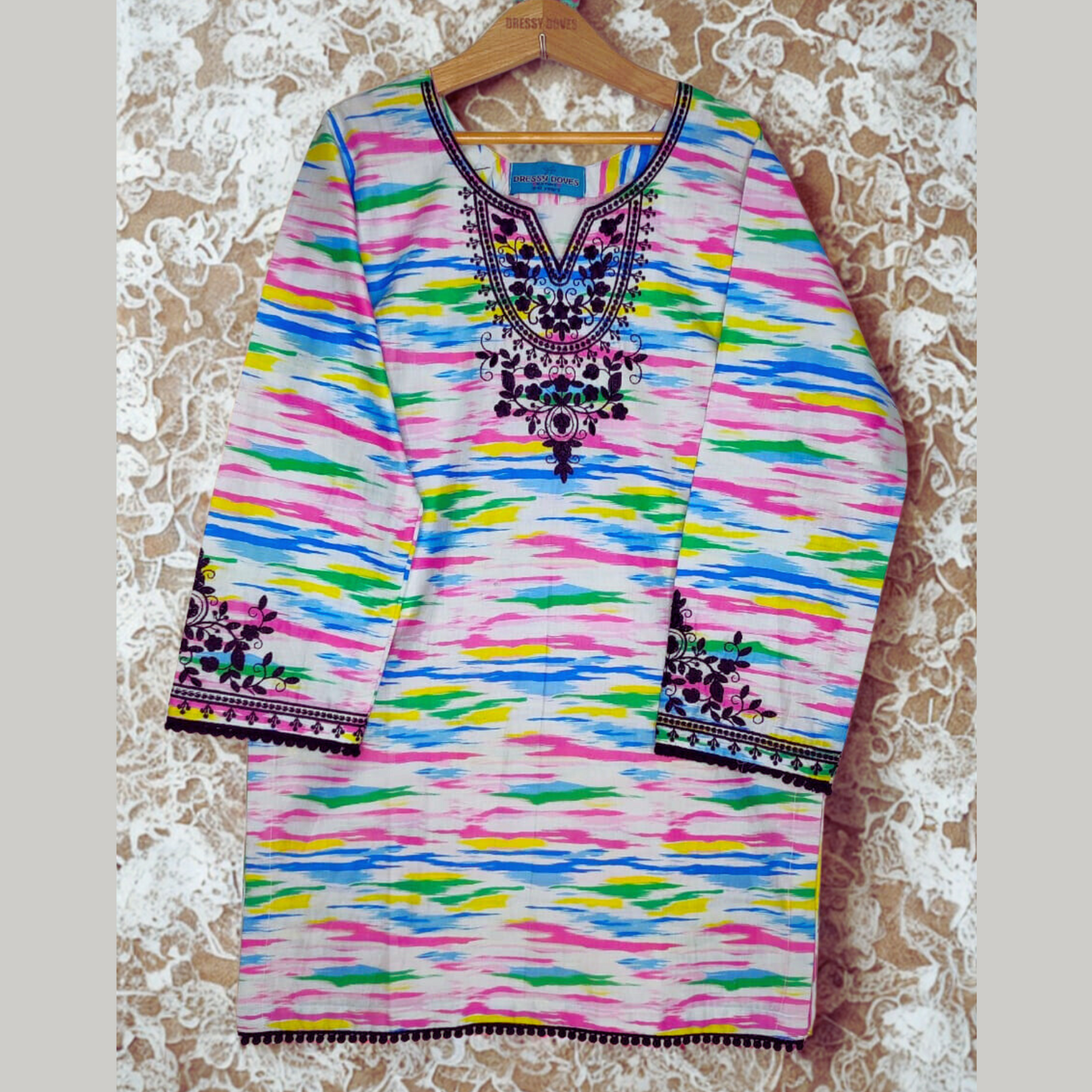 Summer Lawn-04T-Teen Black Embroydery Multi Strip (Shirt)
