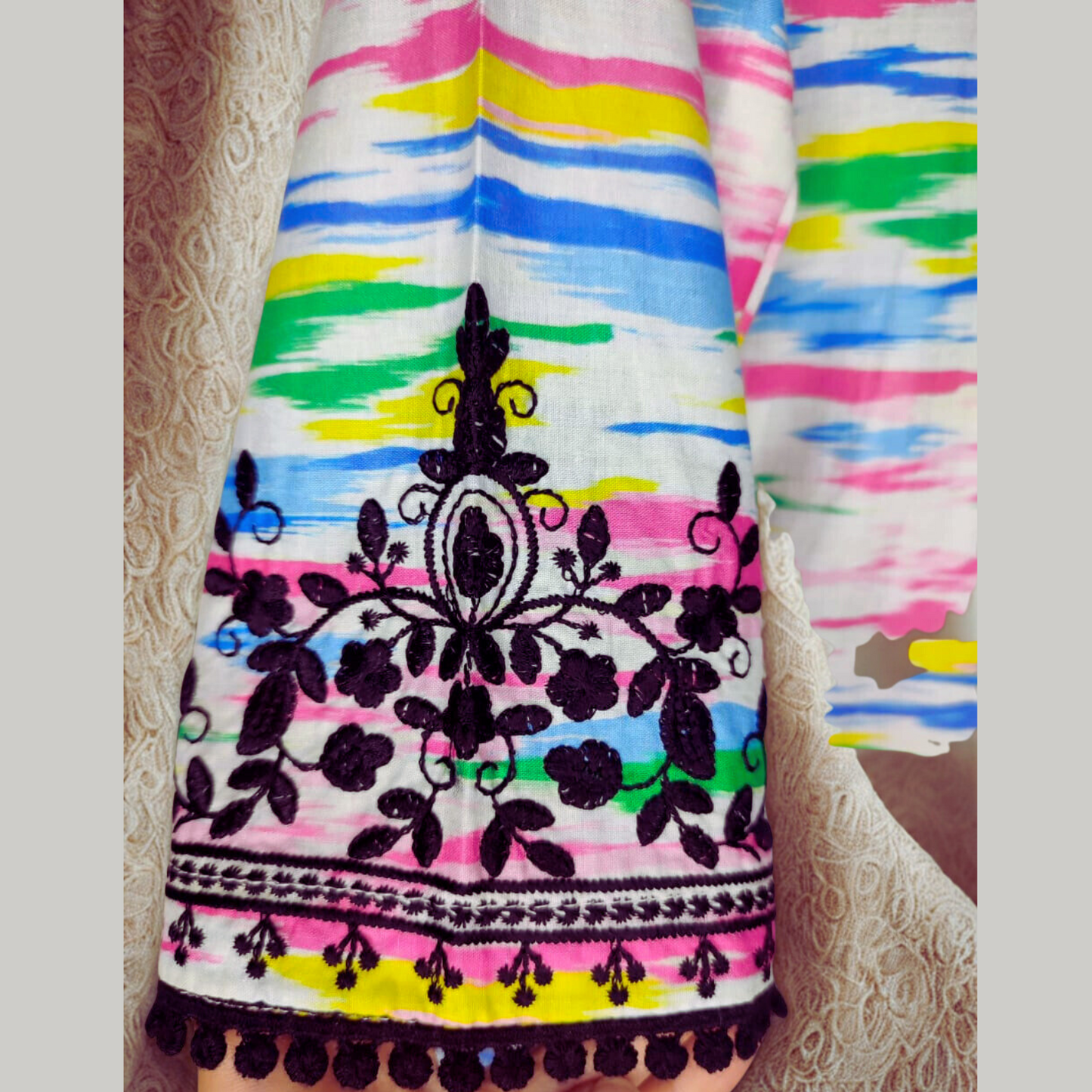 Summer Lawn-04T-Teen Black Embroydery Multi Strip (Shirt)