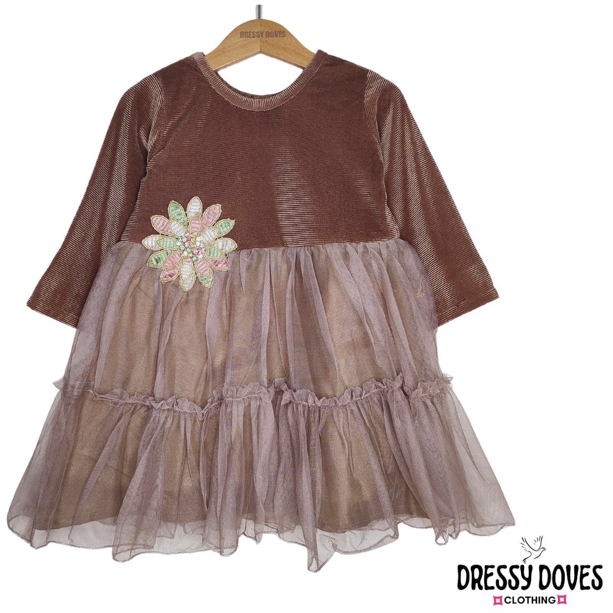 Frock-03N-Brown Dressy Doves New Frock-03N-Brown Dressy Doves New