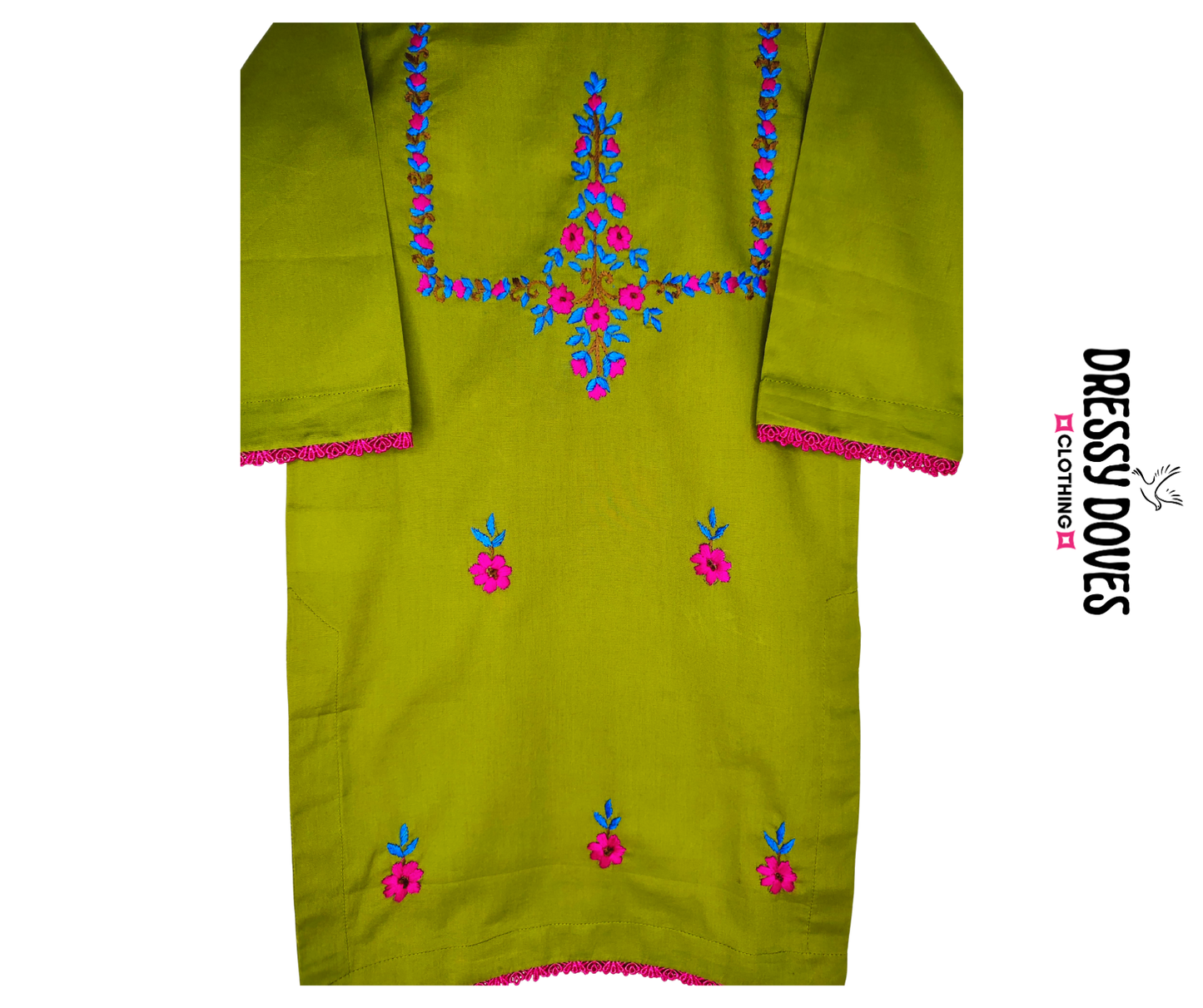 Mehandi Floral Hazara Hand Embroidery (2 Piece)