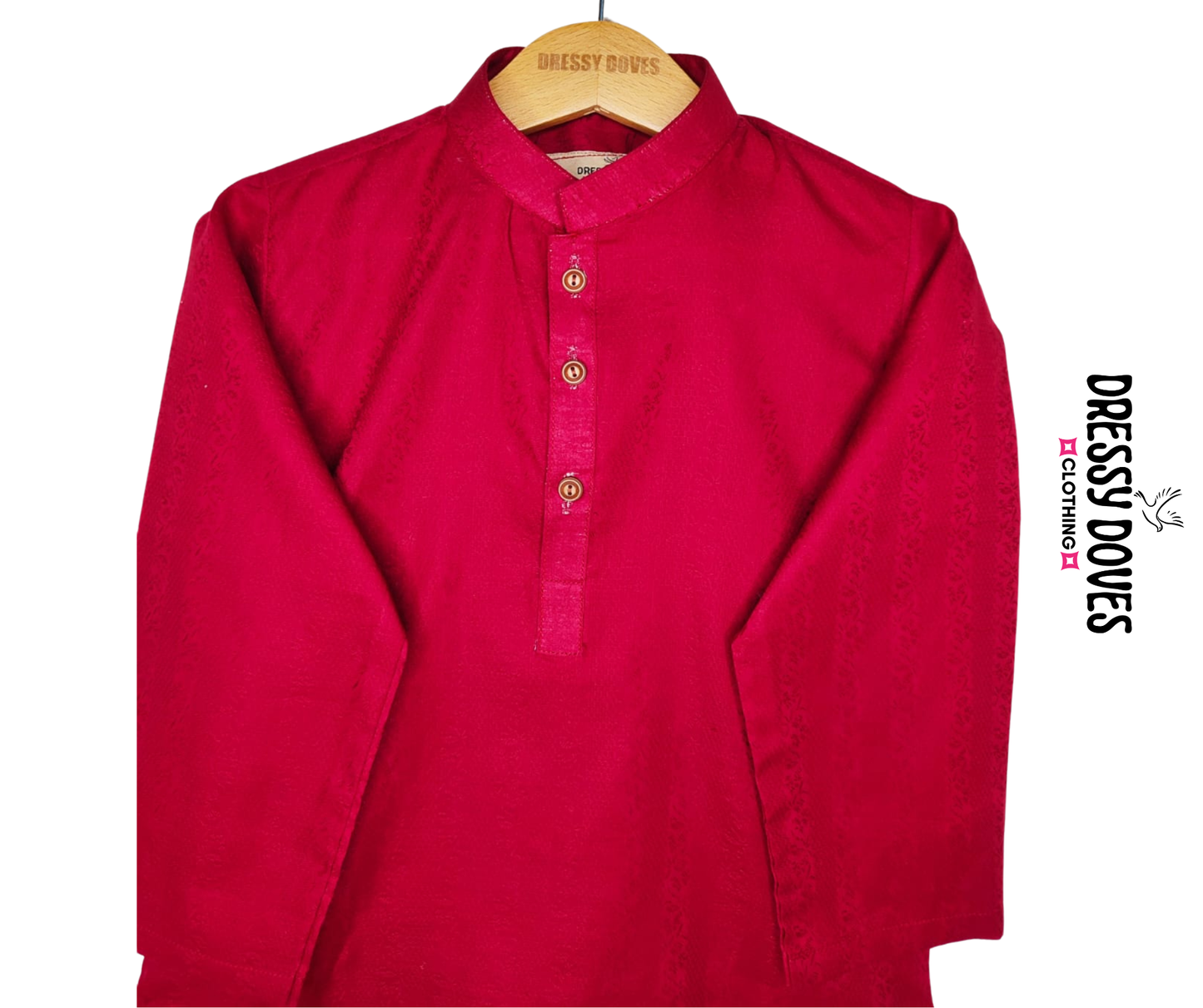 Red Self Printed Kurta and Trouser