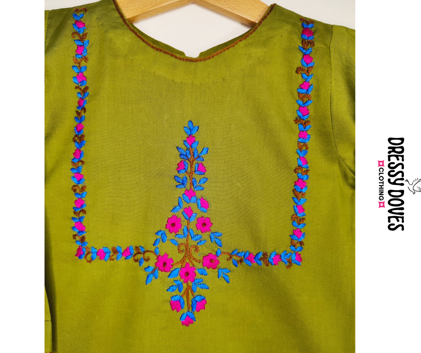 Mehandi Floral Hazara Hand Embroidery (2 Piece)