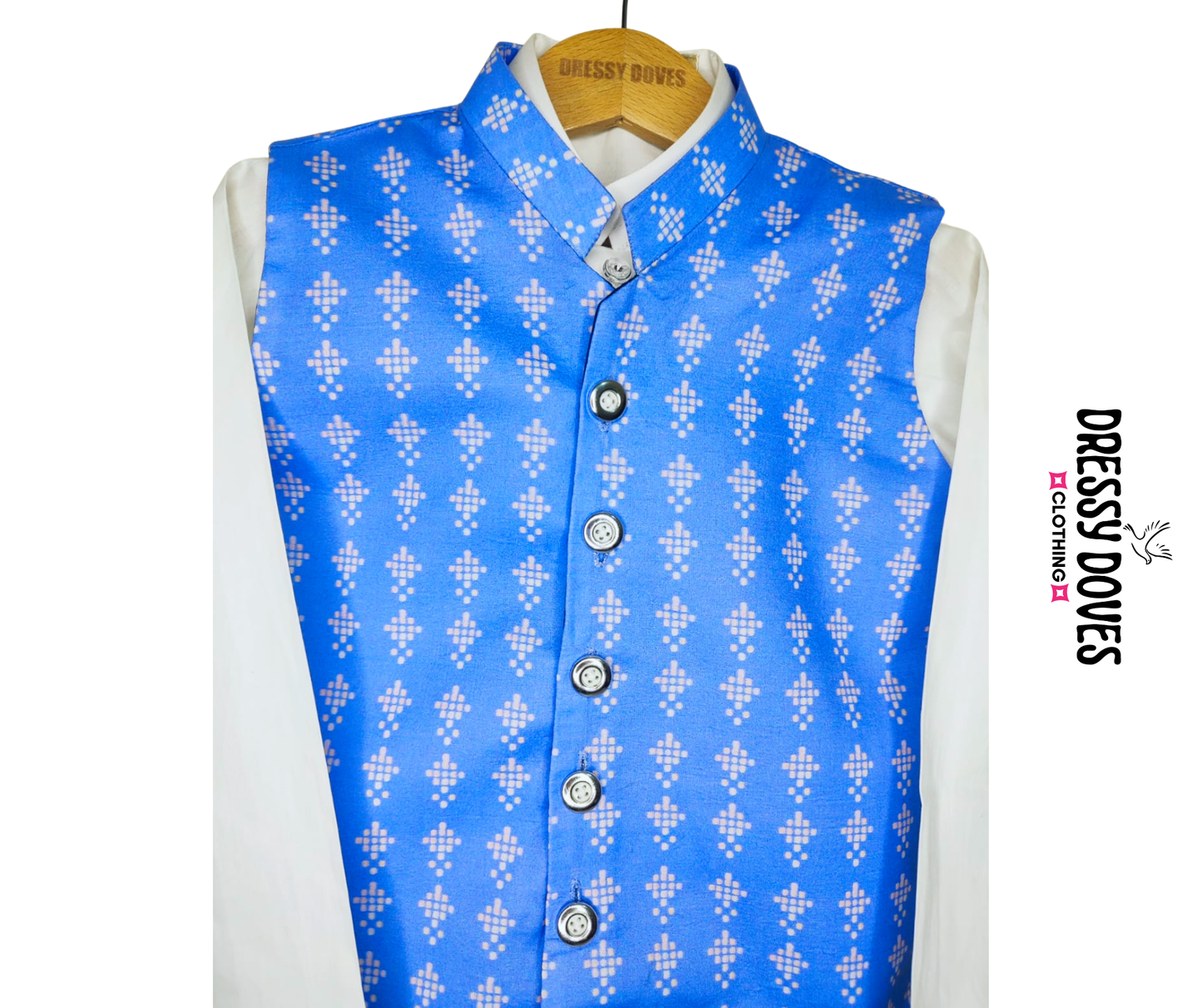 3 Piece (Kurta+Trouser+Waistcoat)-Blue