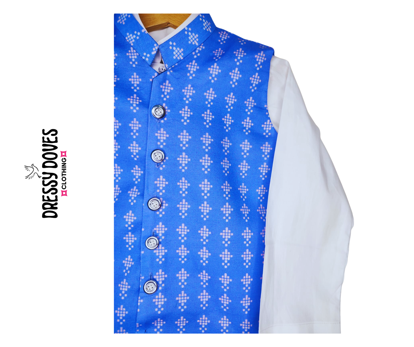 3 Piece (Kurta+Trouser+Waistcoat)-Blue
