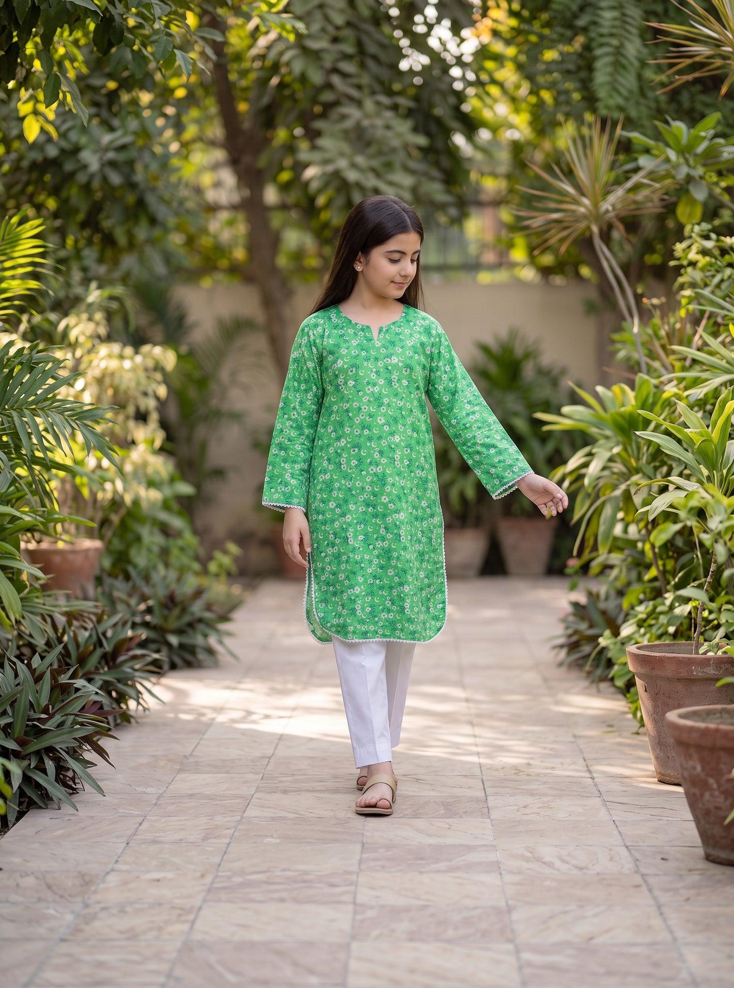 Flower & flag (Shirt + Shalwar-Green