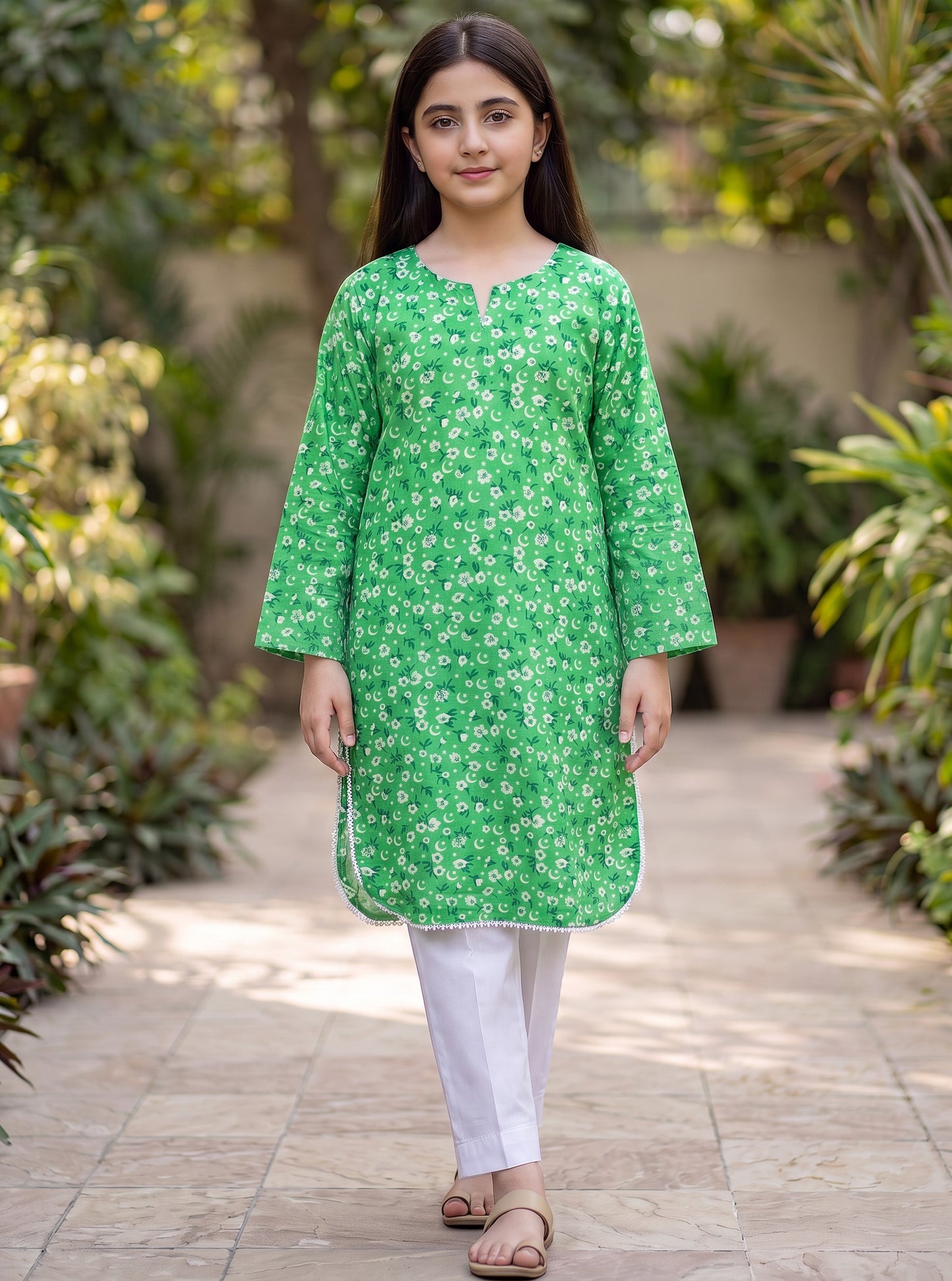 Flower & flag (Shirt + Shalwar-Green