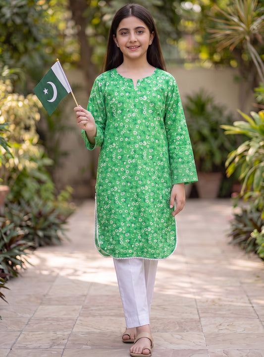 Flower & flag (Shirt + Shalwar-Green