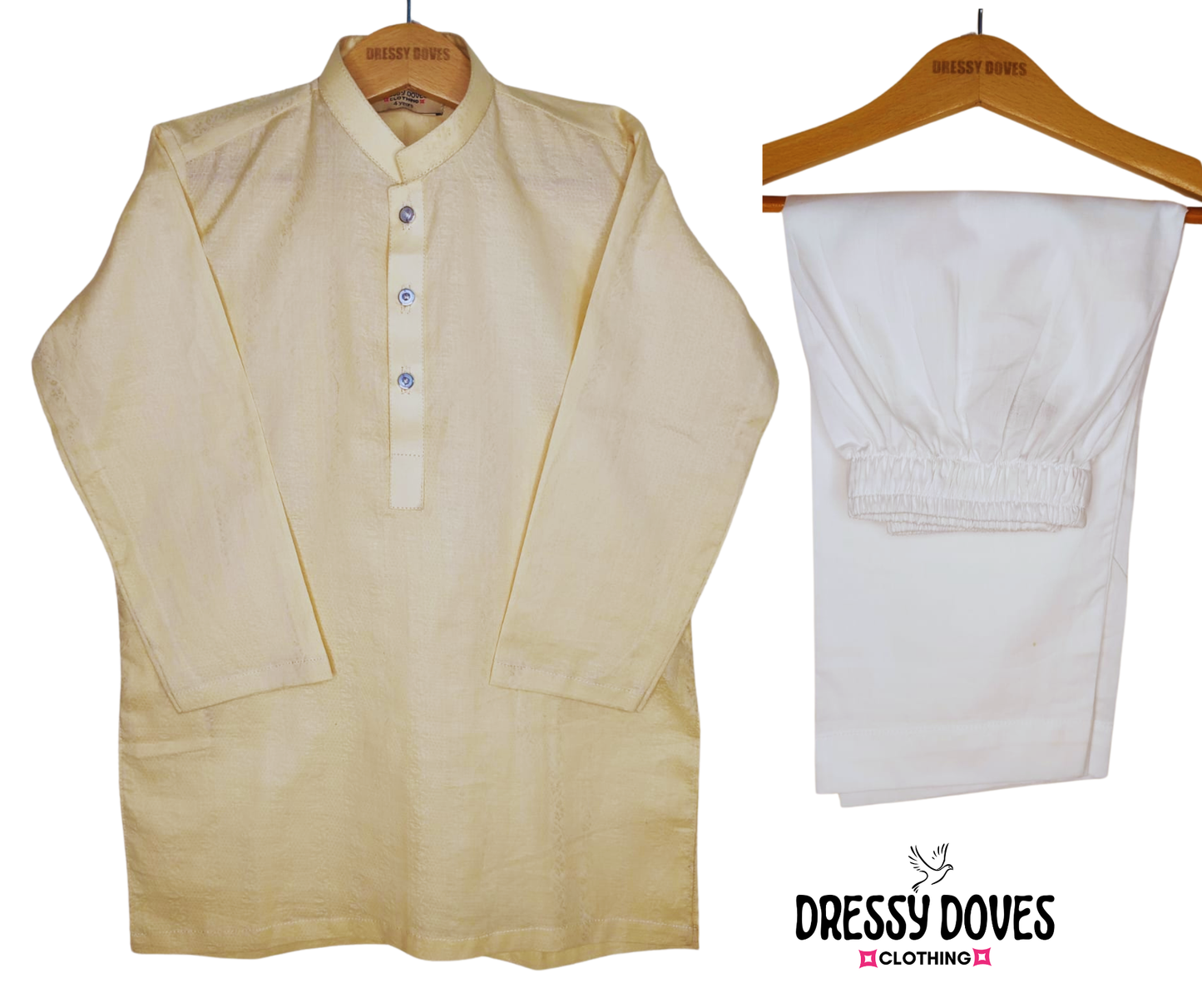 Off White Self Printed Kurta and Trouser