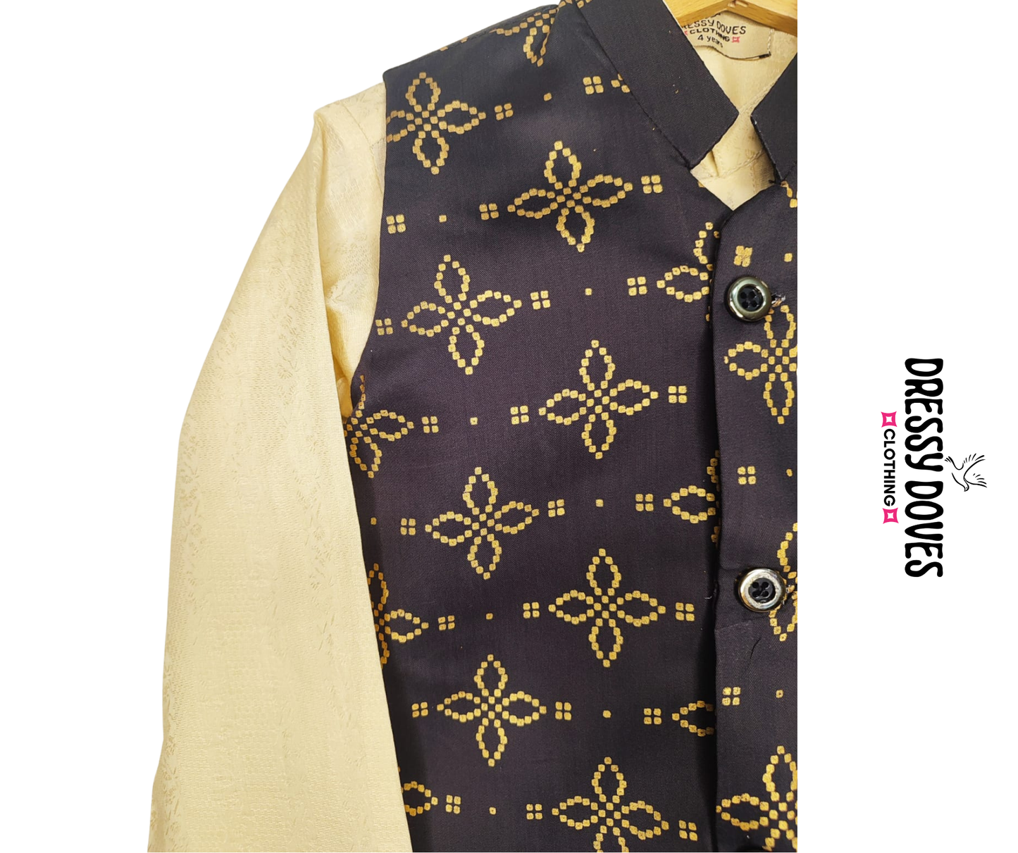 Waistcoat-Black Self Print