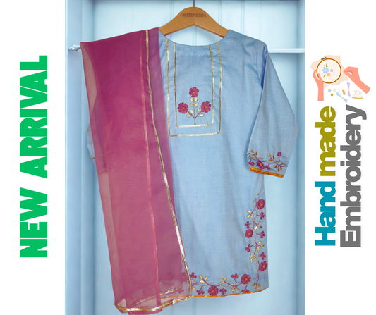 Hazara Sky Blue Hand Embroidery (3 Piece)