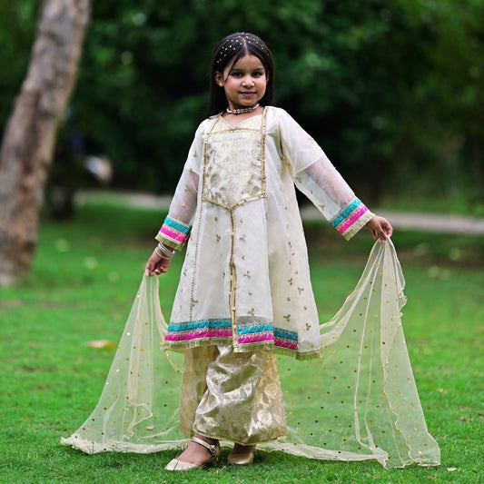 White Party Wear (Shirt+Trouser+Dupatta)