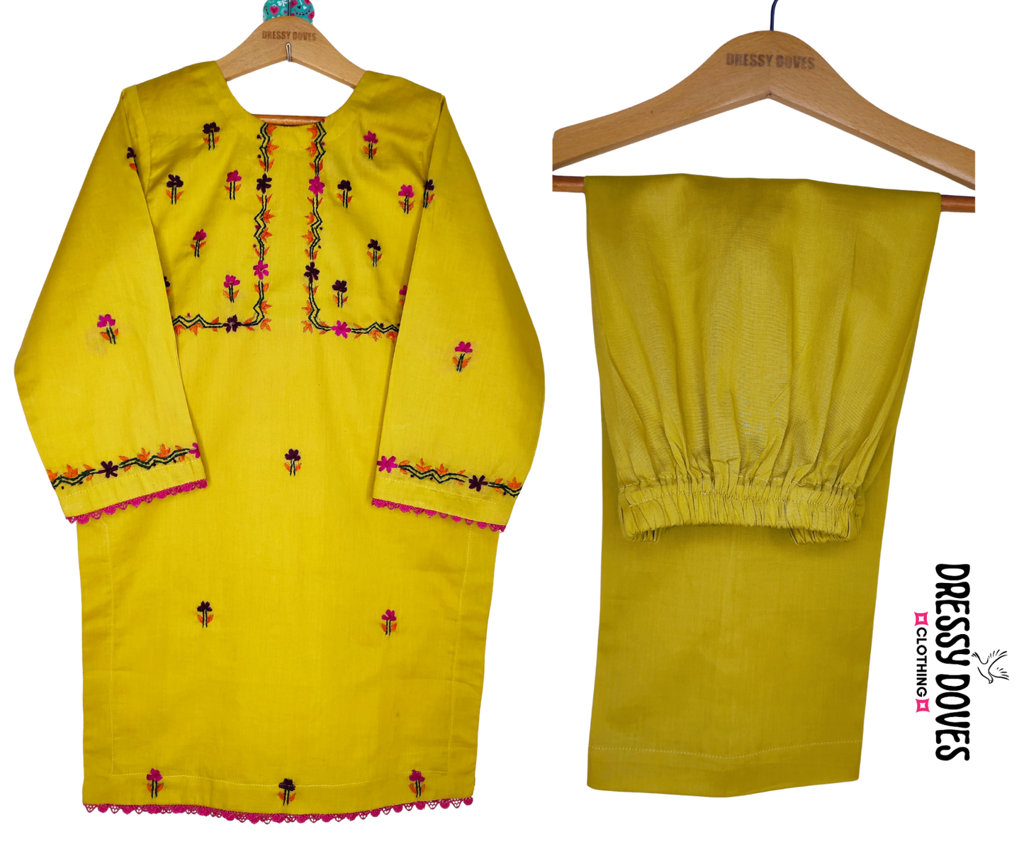 Yellow Flex Hazara Hand Embroidery (2 Piece)