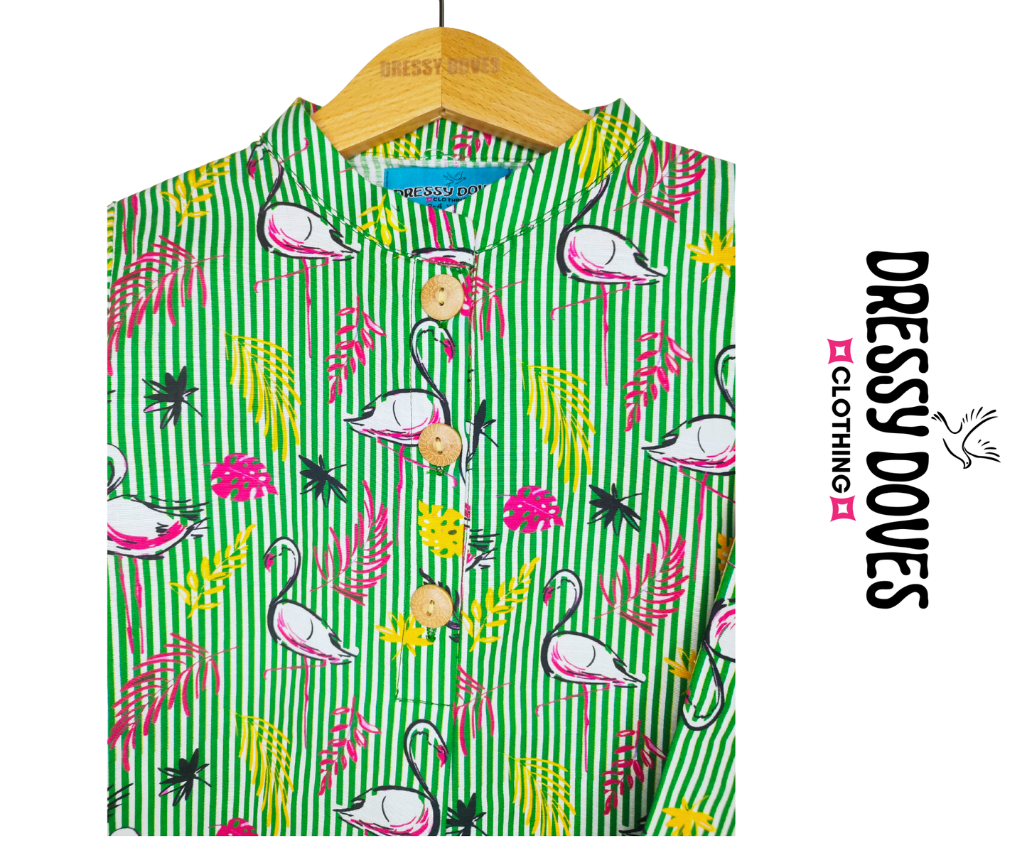 Khaddar Green Flamingo Stripes (Shirt+Trouser)
