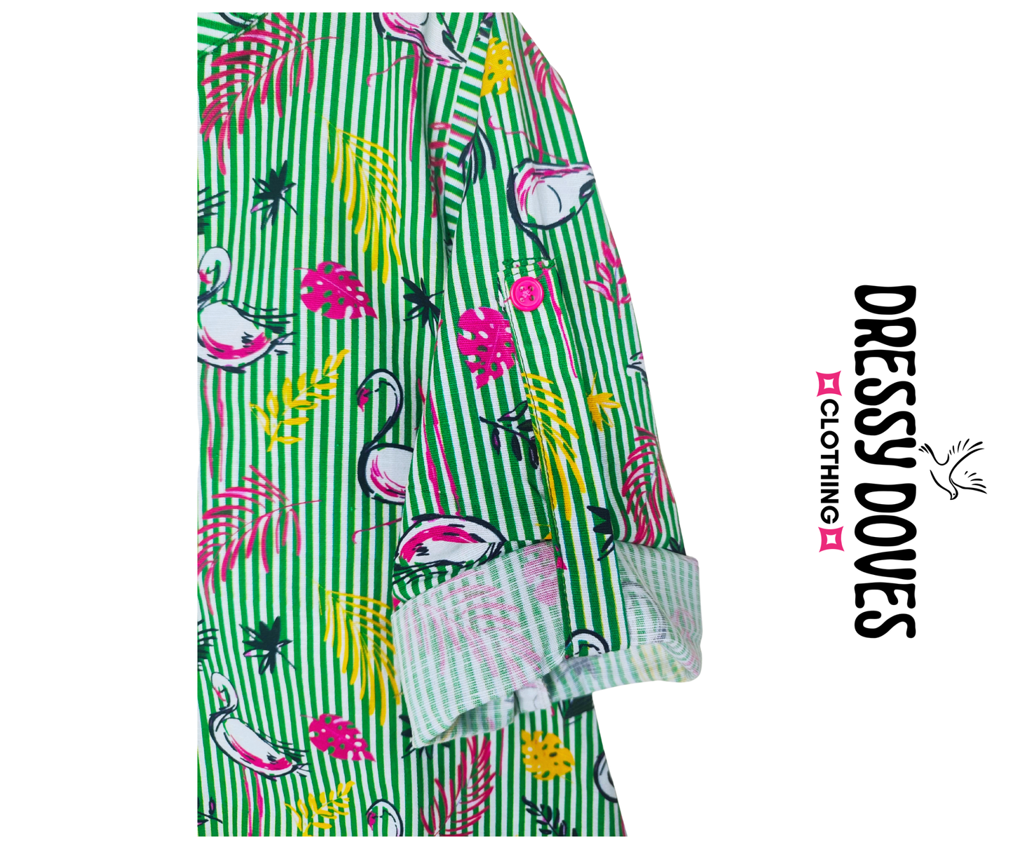 Khaddar Green Flamingo Stripes (Shirt+Trouser)