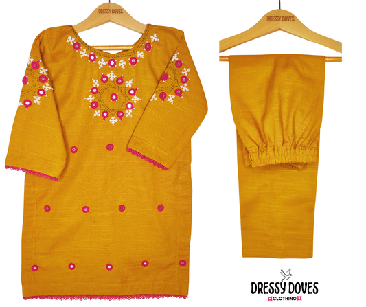 Mustard Hazara Mirror+Hand Embroidery (2 Piece)