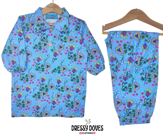 Khaddar Blue Floral (Shirt+Trouser)