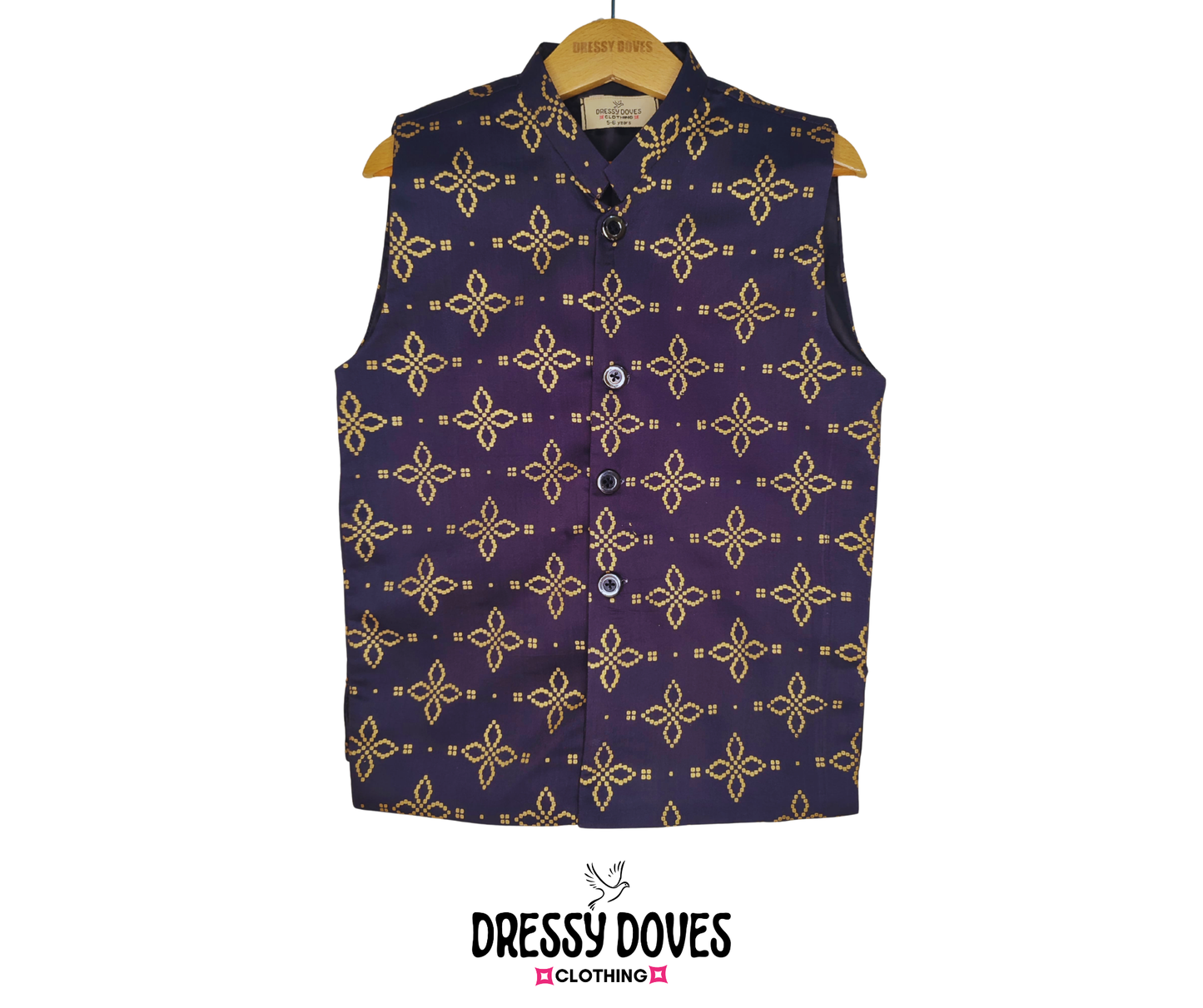 Waistcoat-Black Self Print