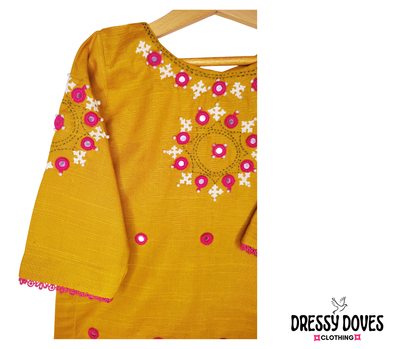 Mustard Hazara Mirror+Hand Embroidery (2 Piece)