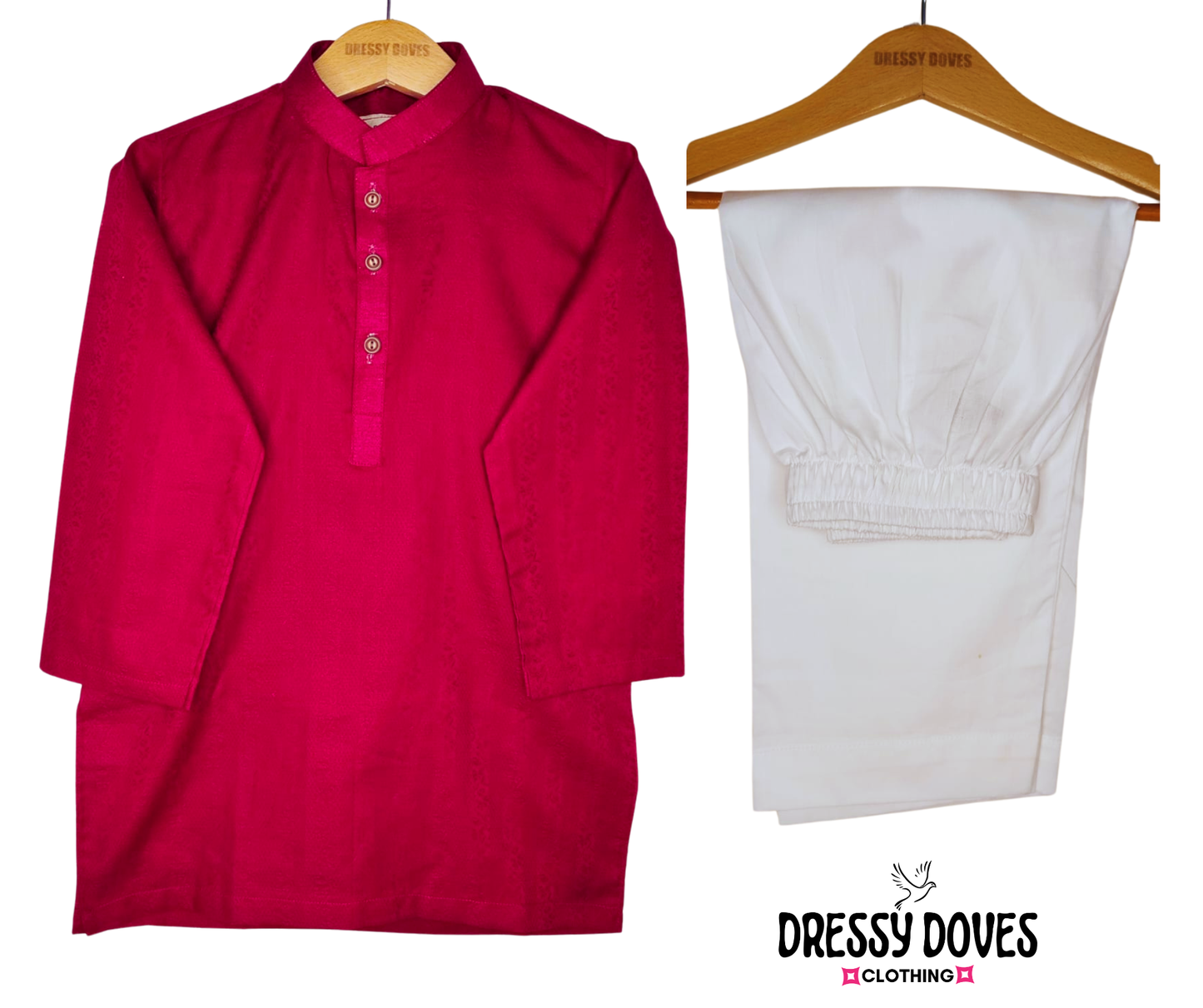 Red Self Printed Kurta and Trouser
