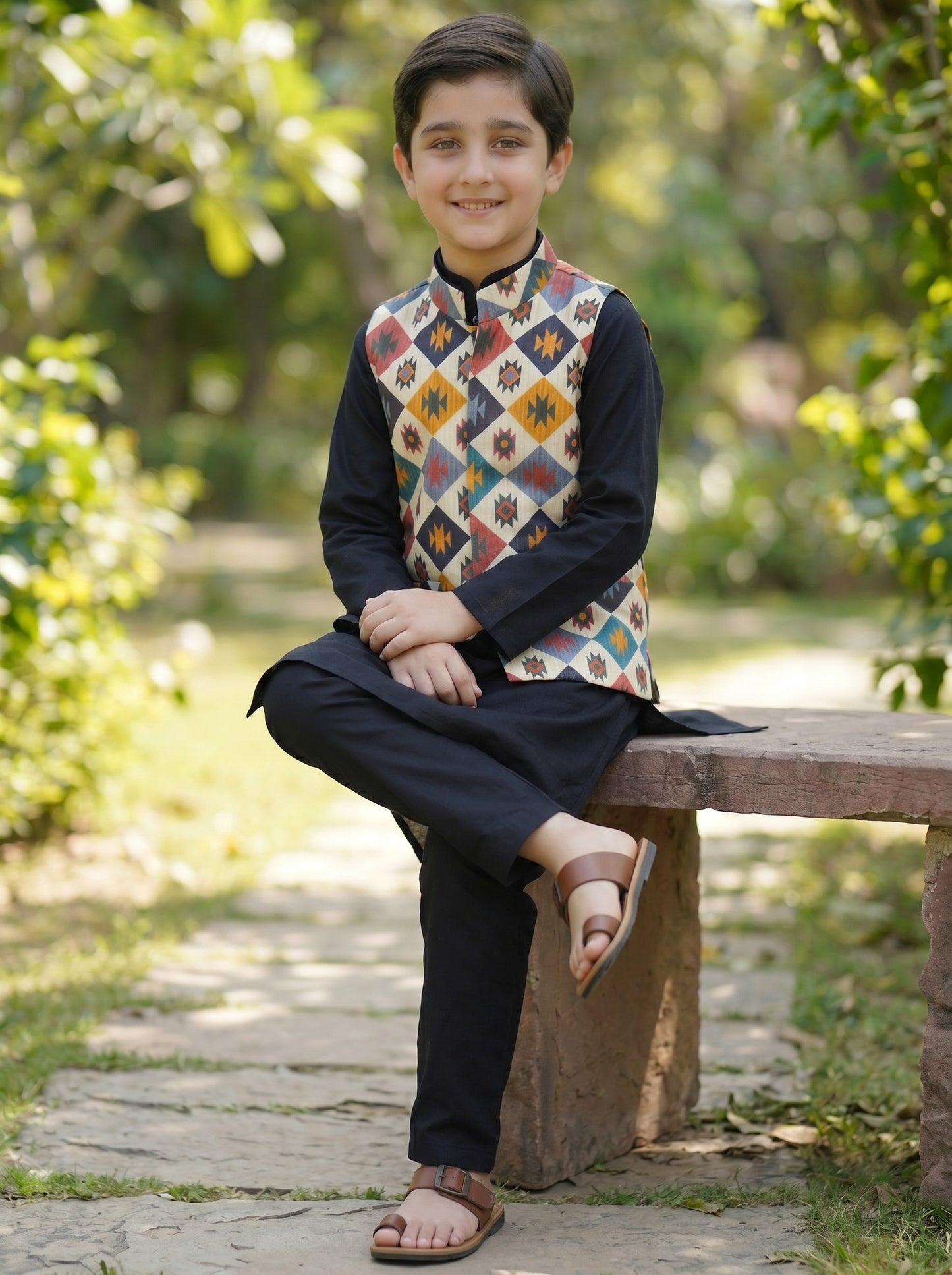 3 Piece (Kurta+Trouser+Waistcoat)-Black