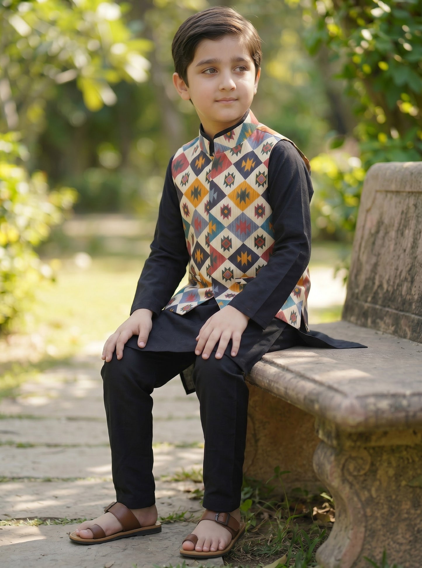 3 Piece (Kurta+Trouser+Waistcoat)-Black