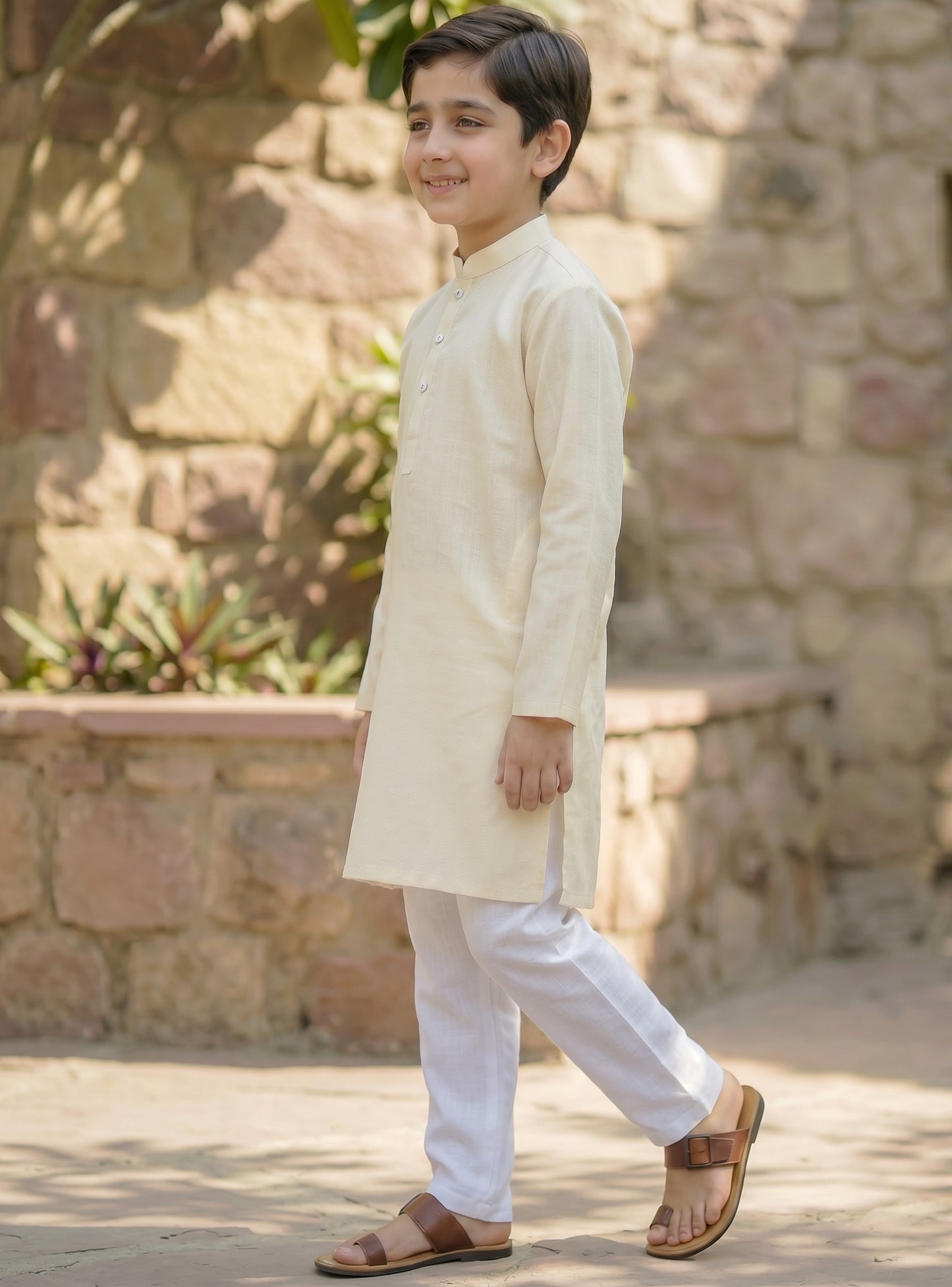 Off White Self Printed Kurta and Trouser