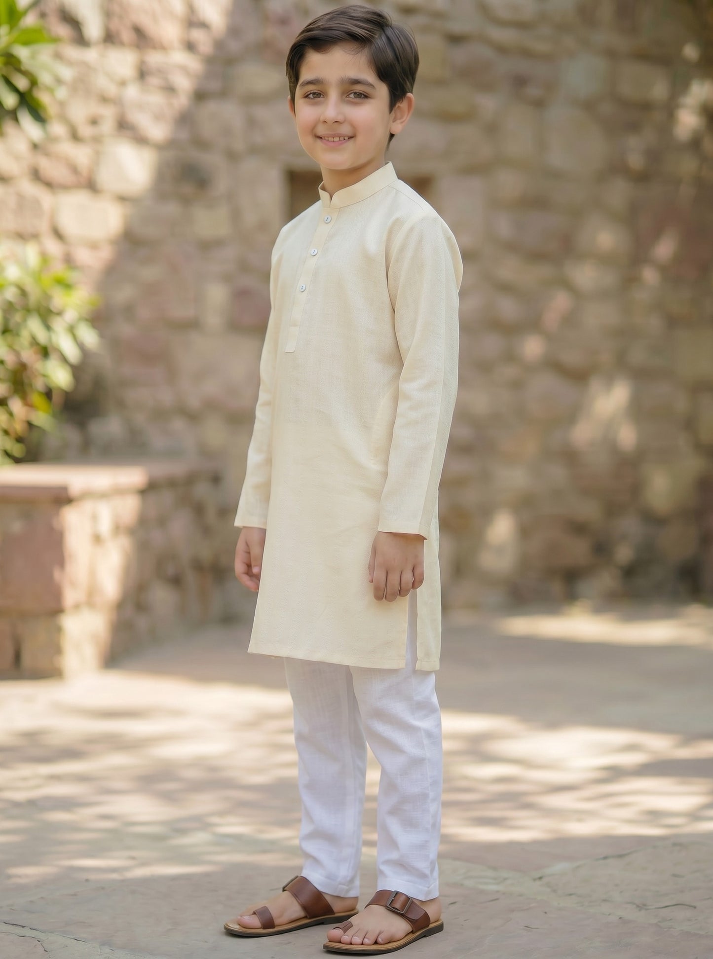 Off White Self Printed Kurta and Trouser