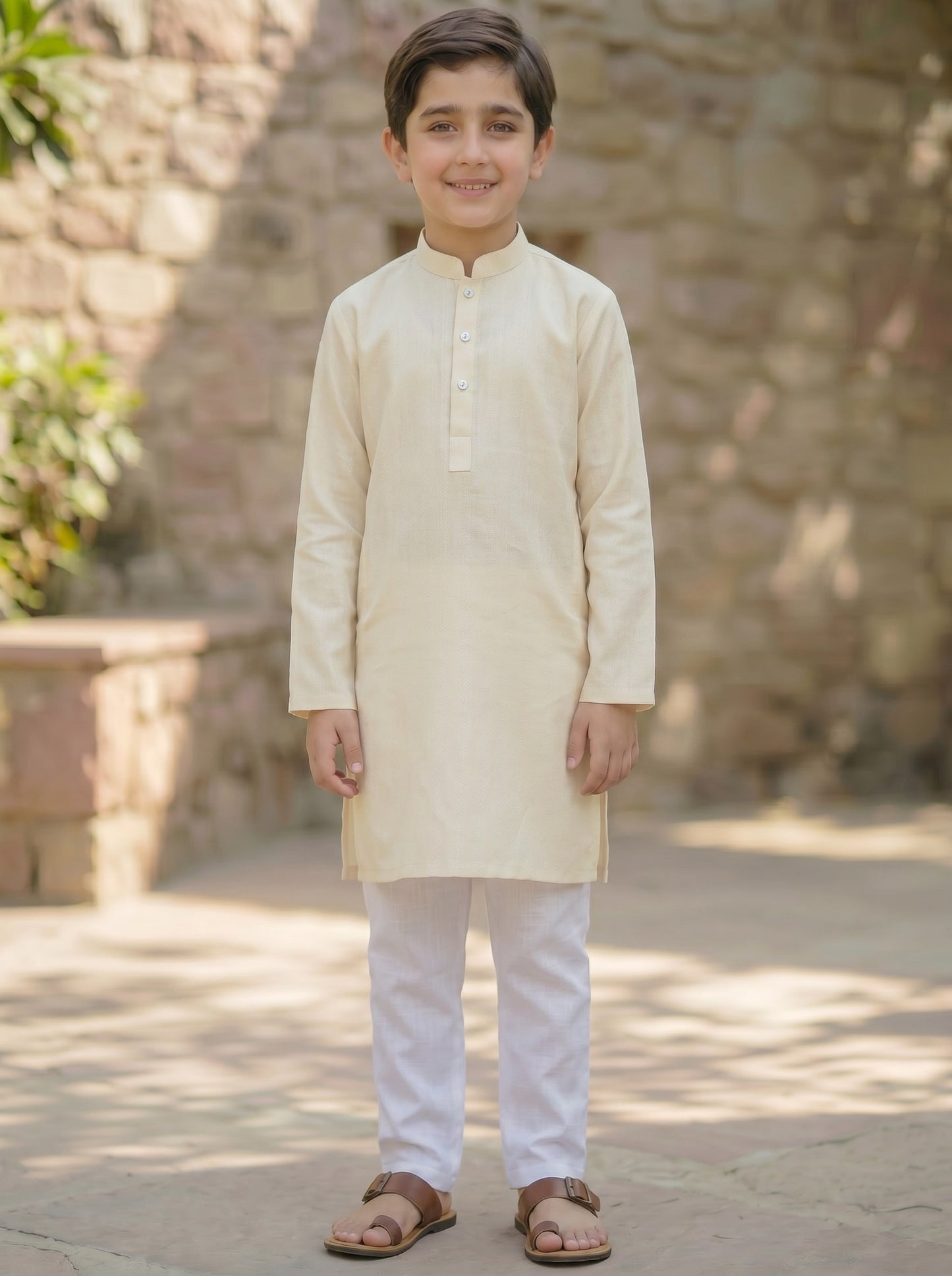 Off White Self Printed Kurta and Trouser
