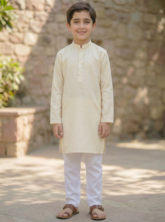 Off White Self Printed Kurta and Trouser