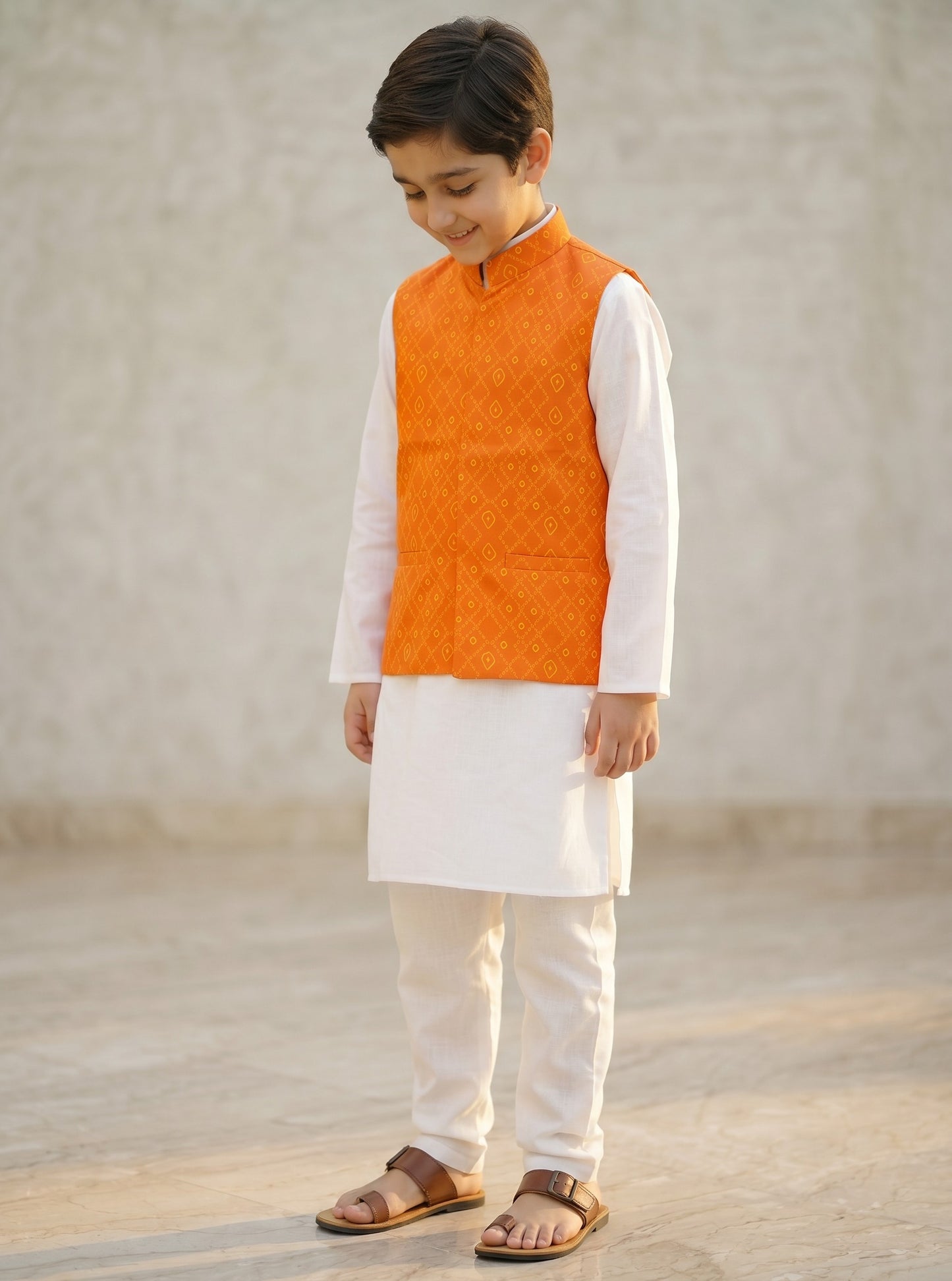 3 Piece (Kurta+Trouser+Waistcoat)-Royal Orange