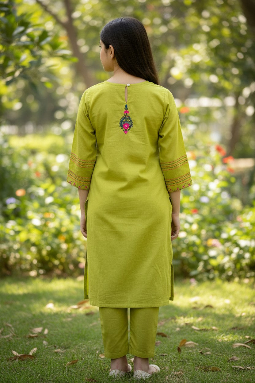 Green Hand Embroidery (2 Piece)