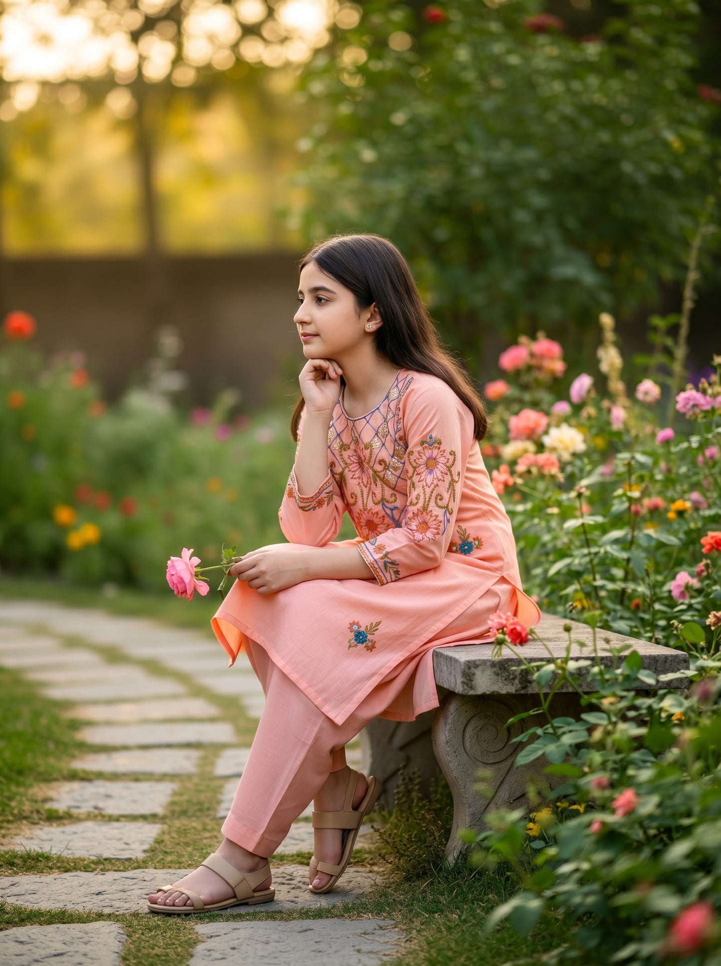 Peach Petal Gota Hazara Hand Embroidery (2 Piece)