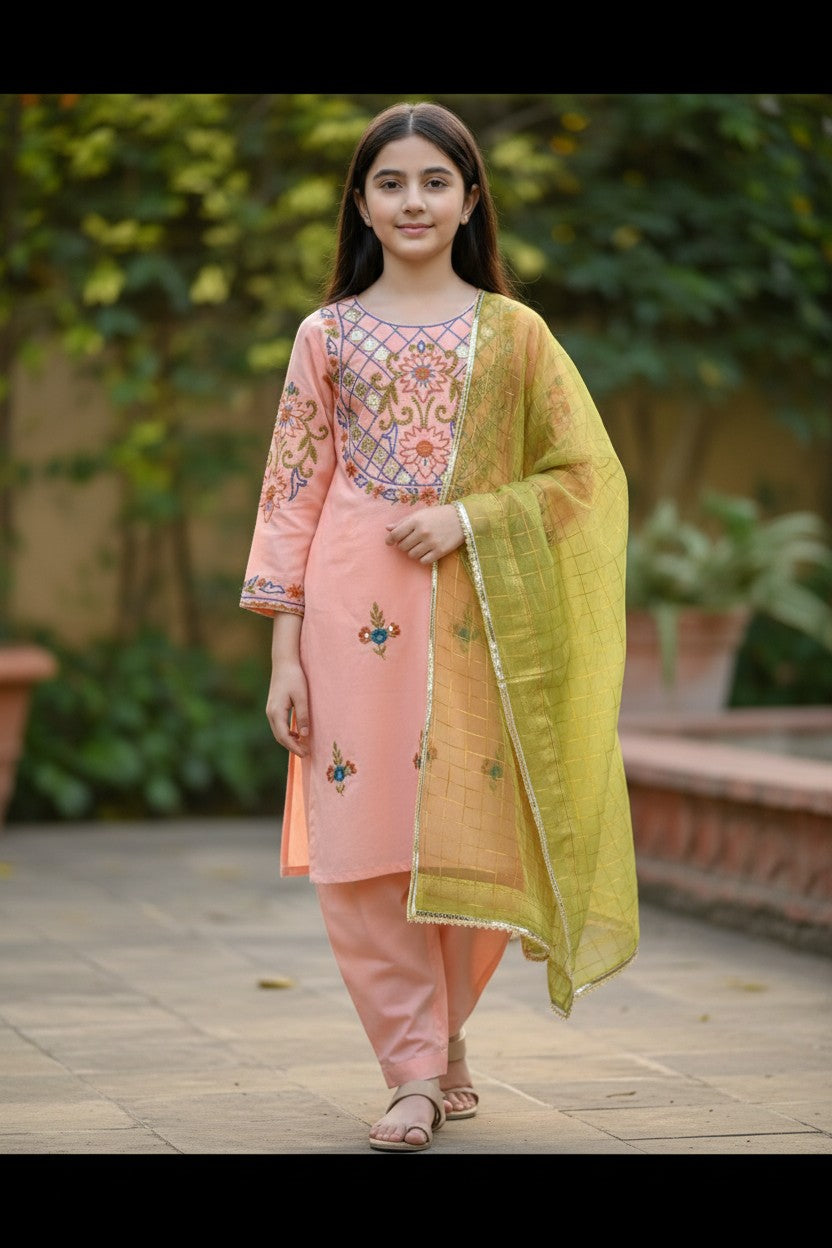 Peach Petal Gota Hazara Hand Embroidery (2 Piece)