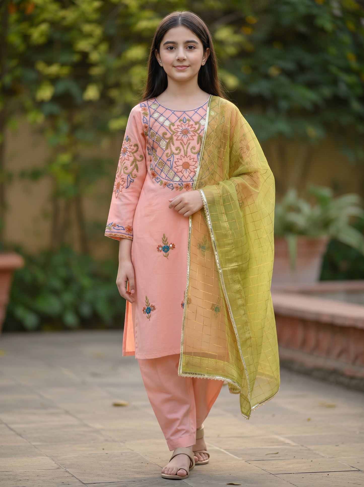 Peach Petal Gota Hazara Hand Embroidery (2 Piece)