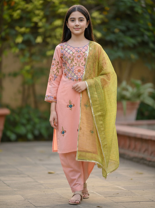 Peach Petal Gota Hazara Hand Embroidery (2 Piece)
