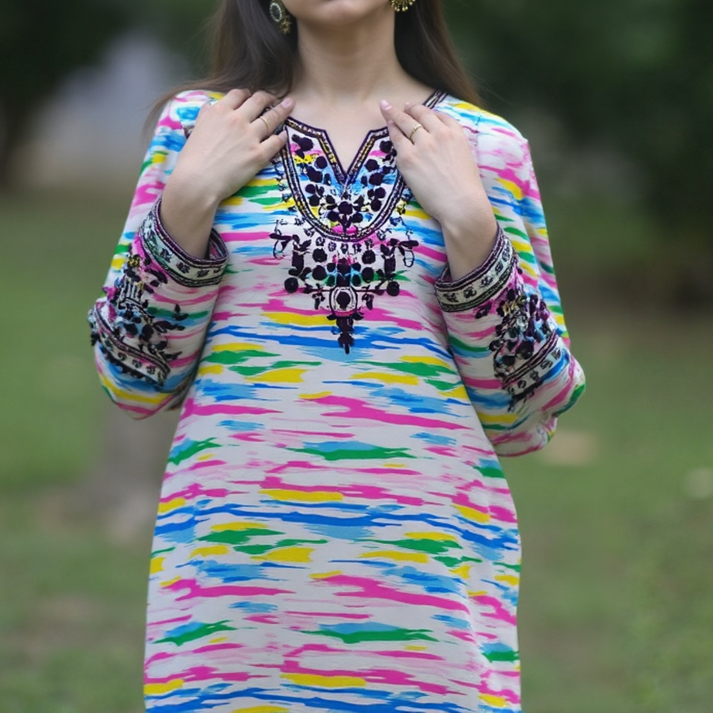 Summer Lawn-04T-Teen Black Embroydery Multi Strip (Shirt)