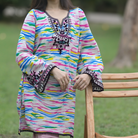 Summer Lawn-04T-Teen Black Embroydery Multi Strip (Shirt)