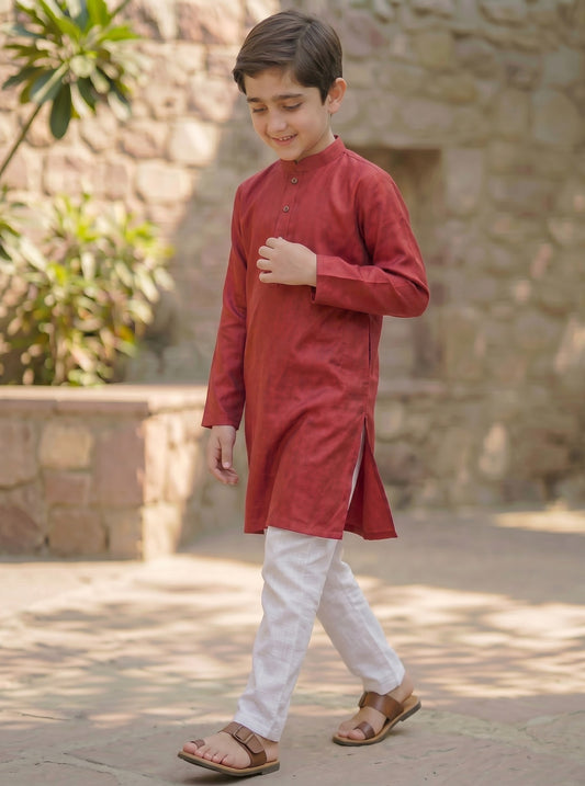 Red Self Printed Kurta and Trouser