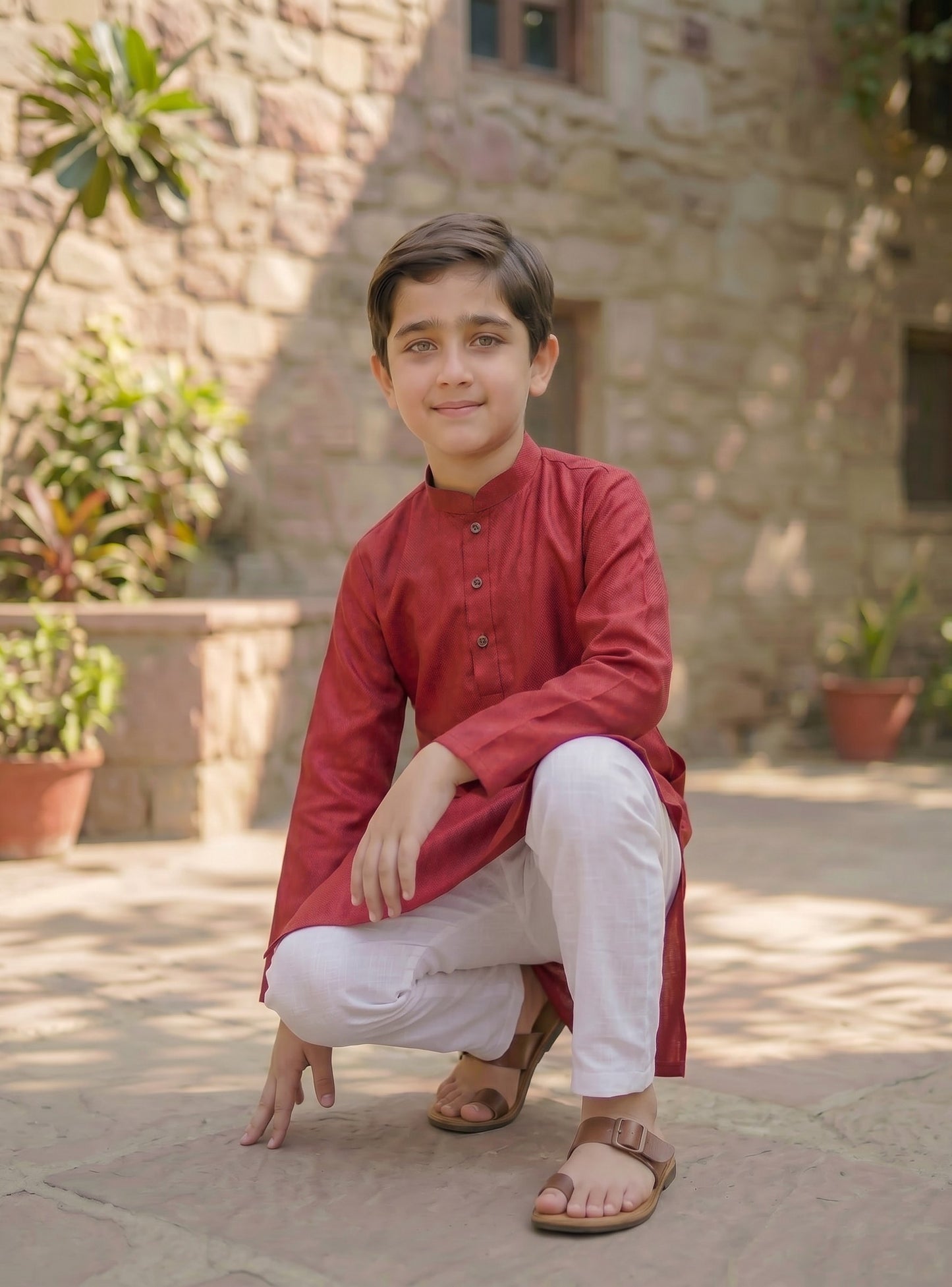 Red Self Printed Kurta and Trouser