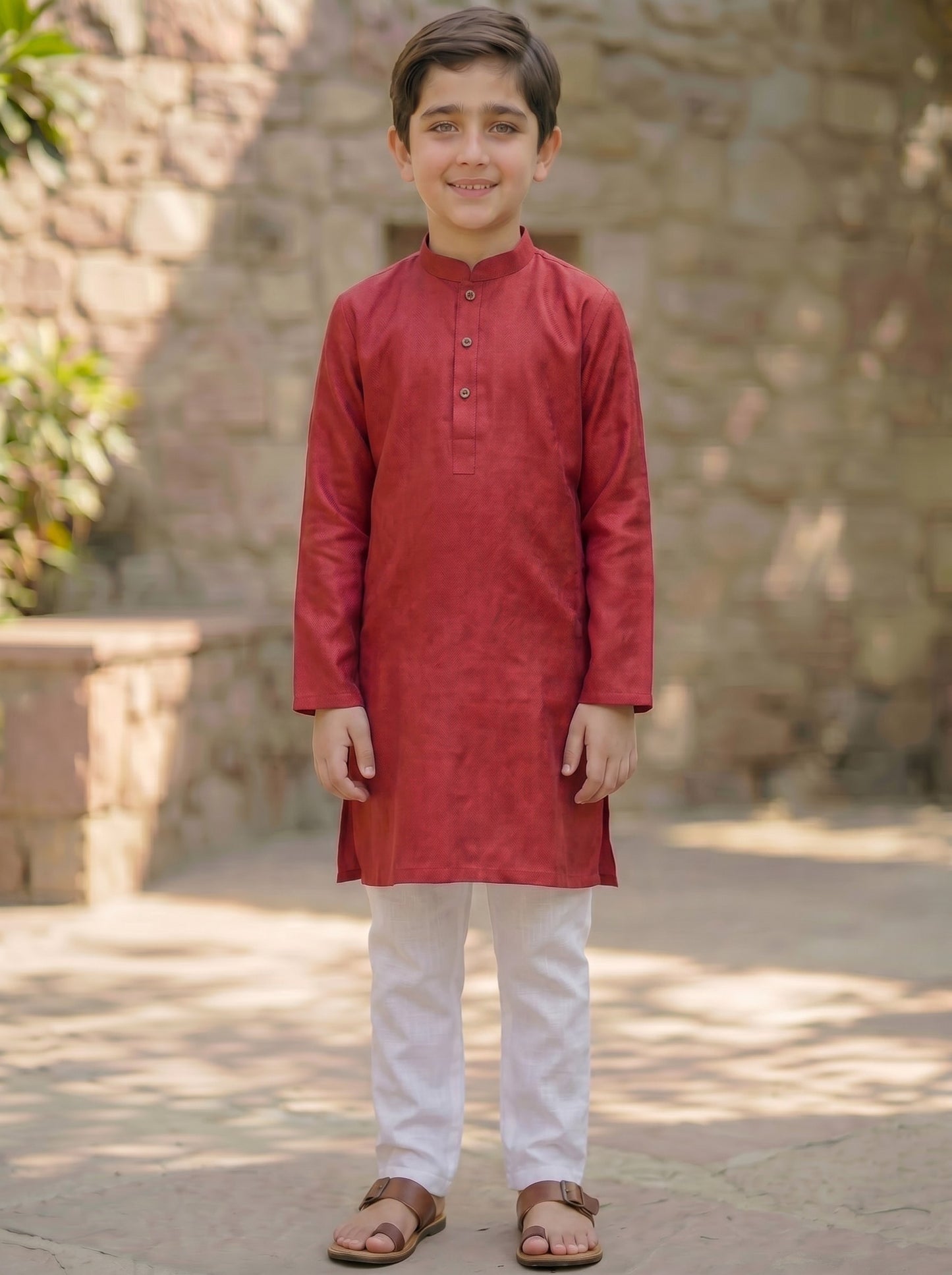 Red Self Printed Kurta and Trouser