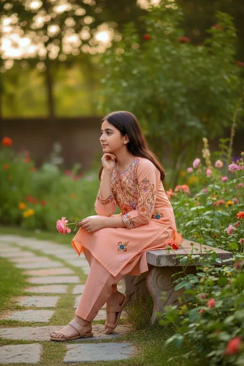 Peach Petal Gota Hazara Hand Embroidery (2 Piece)