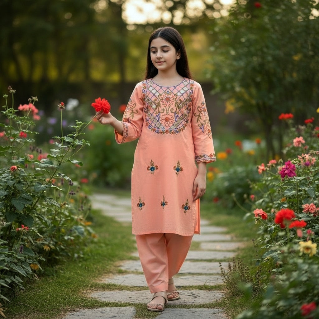 Peach Petal Gota Hazara Hand Embroidery (2 Piece)