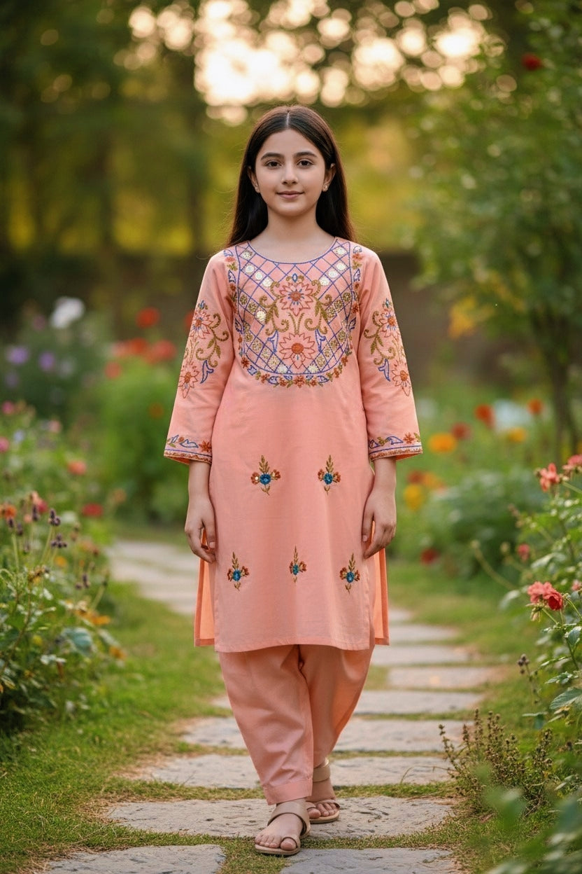 Peach Petal Gota Hazara Hand Embroidery (2 Piece)