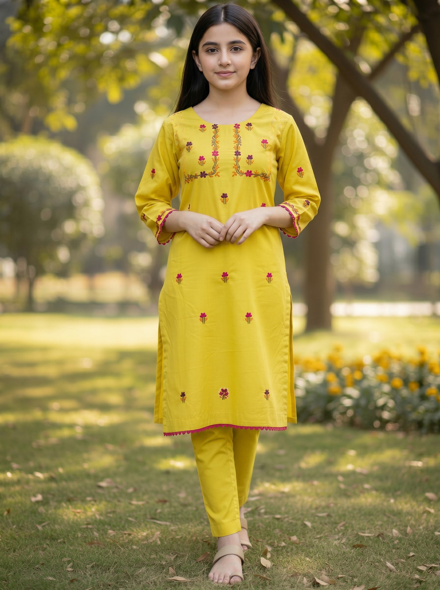 Yellow Flex Hazara Hand Embroidery (2 Piece)