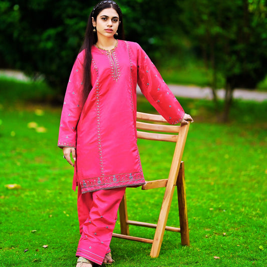 Embroidery Party Wear-01T-Pink (Shirt+Trouser)