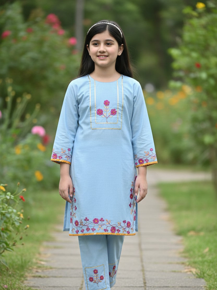Hazara Sky Blue Hand Embroidery (3 Piece)