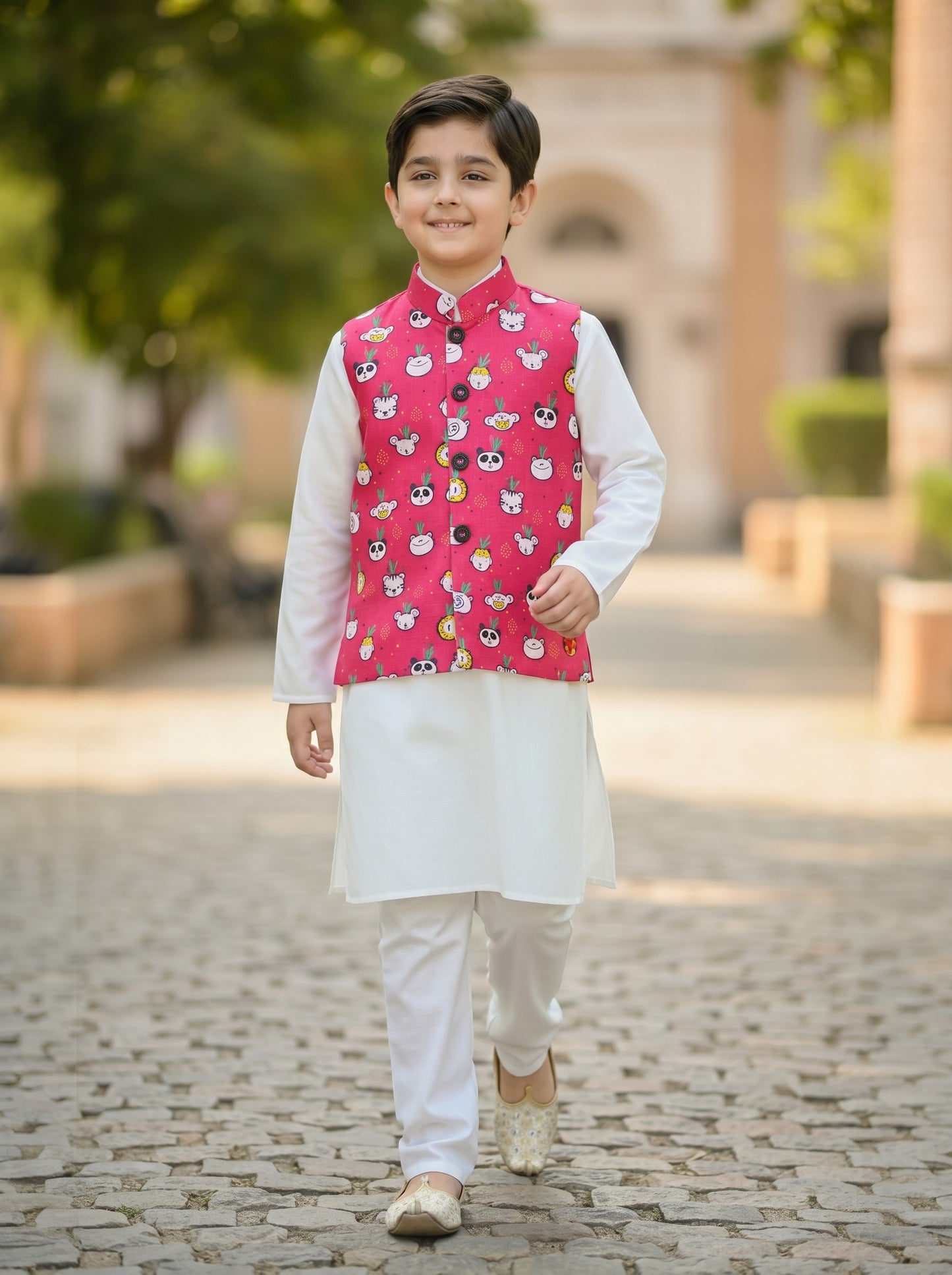 3 Piece (Kurta+Trouser+Waistcoat)-Pink